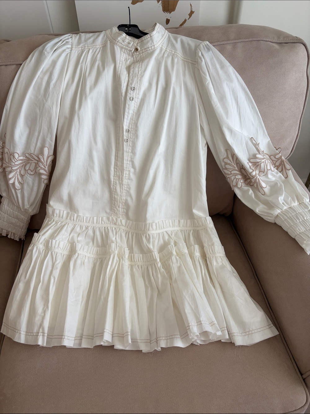 Aje Cream Long-Sleeve Embroidered Peasant Dress for Women